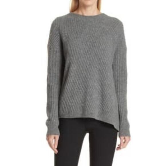 Vince NWT Grey Wool Side Slit Ribbed Sweater Size Small Oversized Cozy NEW Gray - Picture 1 of 12